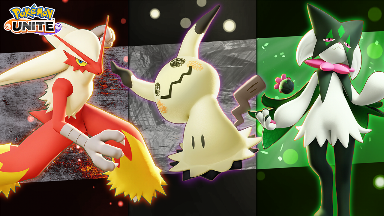 Blaziken, Mimikyu, and Meowscarada in Pokemon Unite