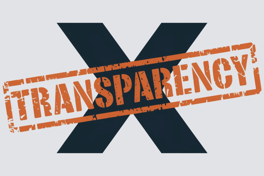 X releases first transparency report since Elon Musk's 2022 takeover. X logo with the word 'transparency' stamped across it